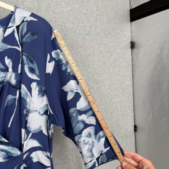 Soft Surroundings Hyannis Faux Wrap Midi Dress Size L Petite Blue Floral Stretch - Picture 13 of 13